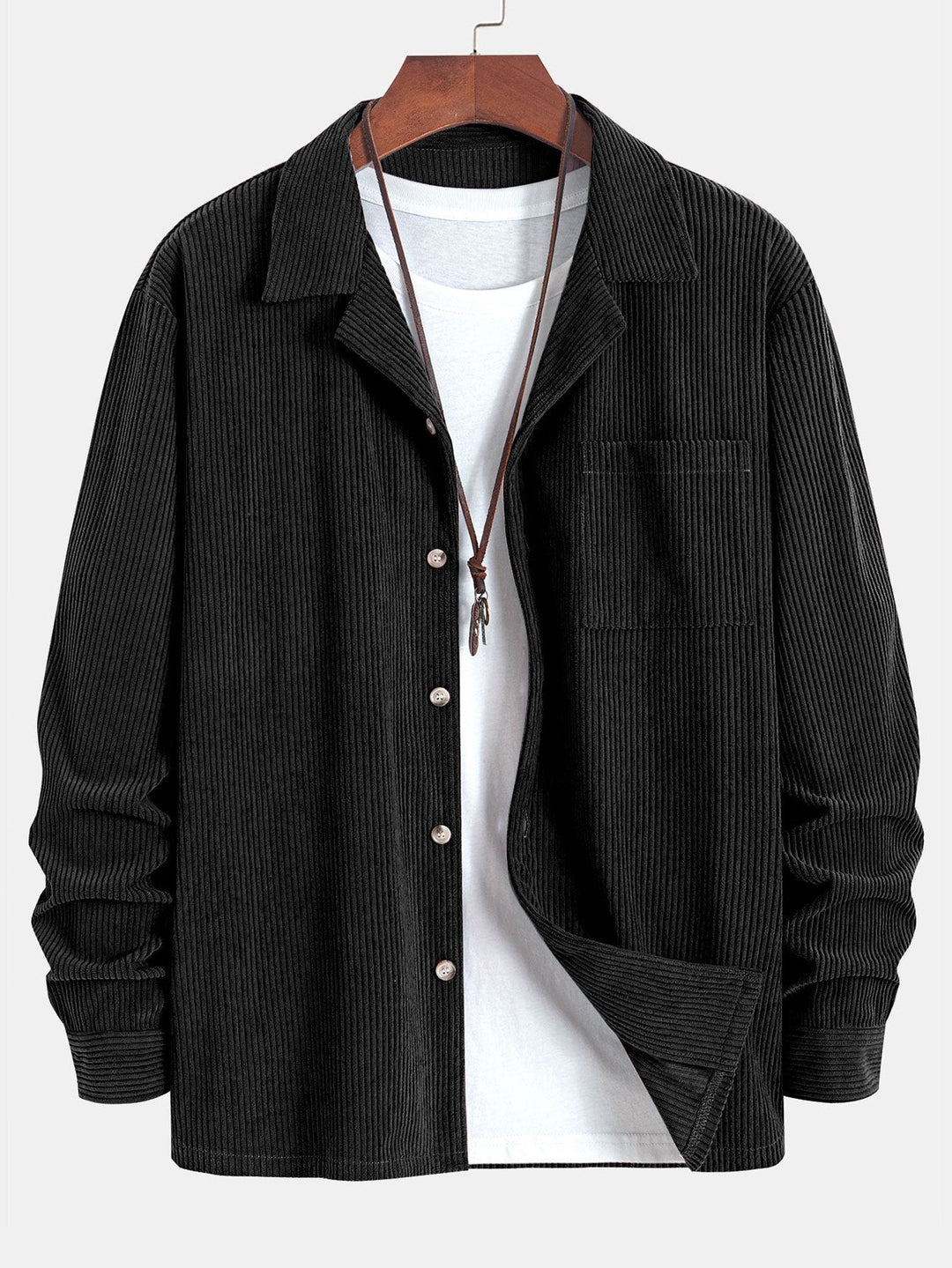 Lange Mouwen Corduroy Cubaanse Kraag Shirt