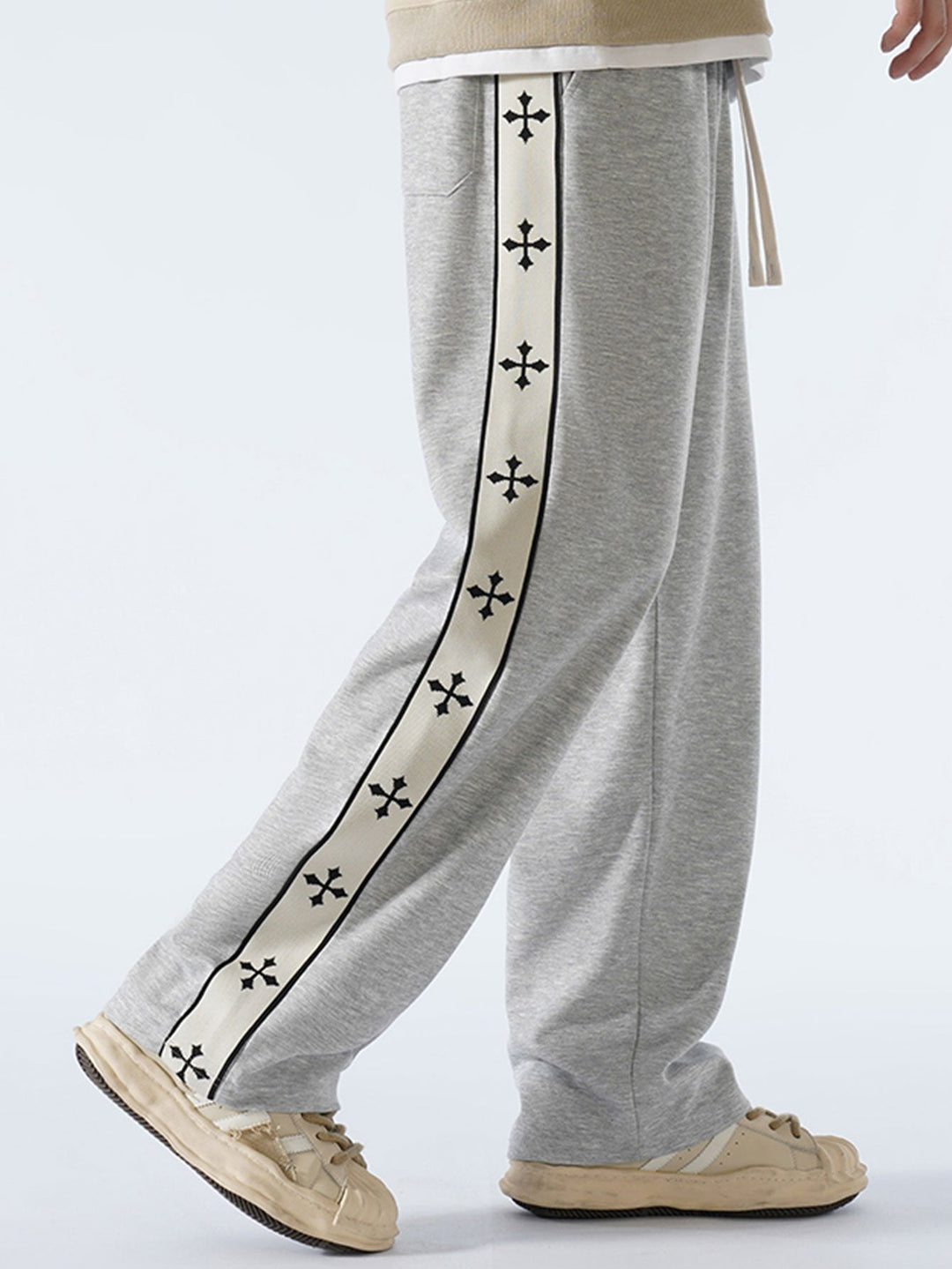 Relax Fit Cross Side Stripe Straight Leg Broek