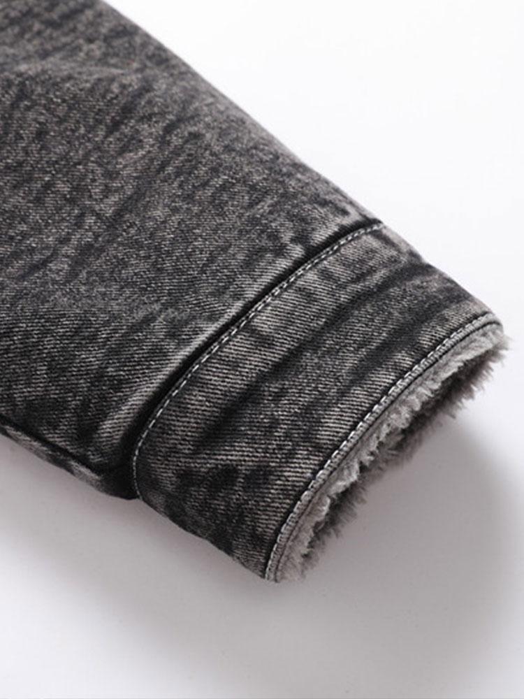 Teddy Gevoerde Gewassen Denim Jas