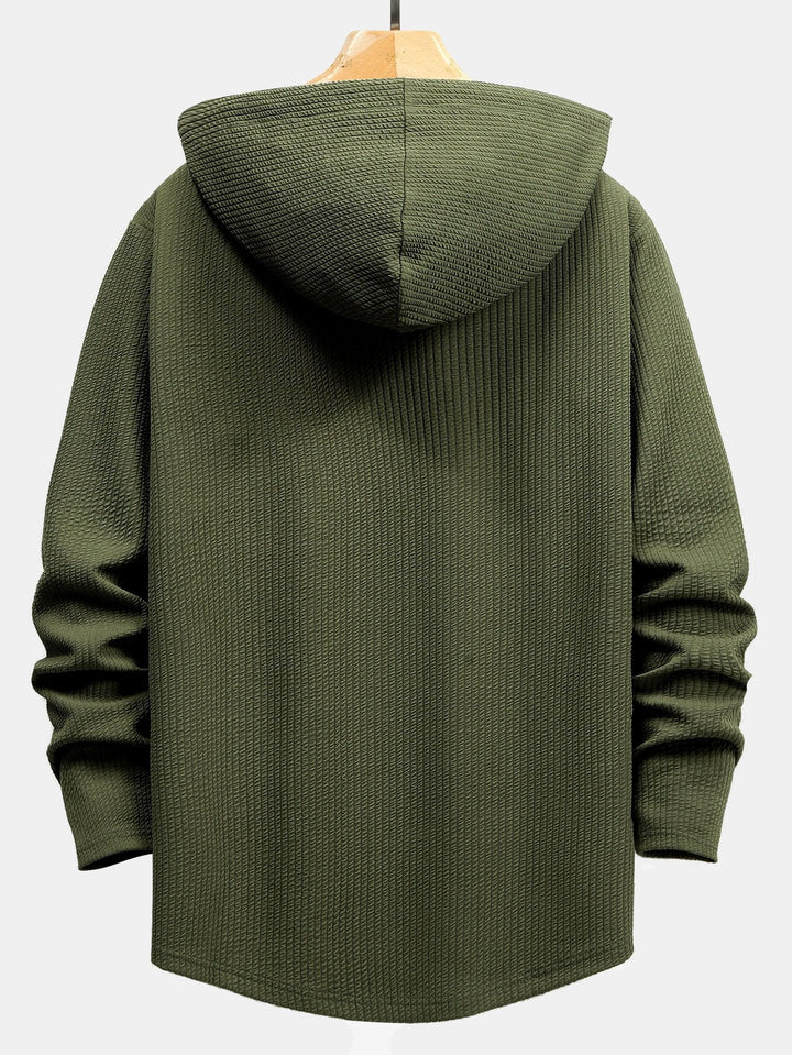 Langsleeve Muscle Fit Geribbelde Boog Hem Hoodie T-Shirt