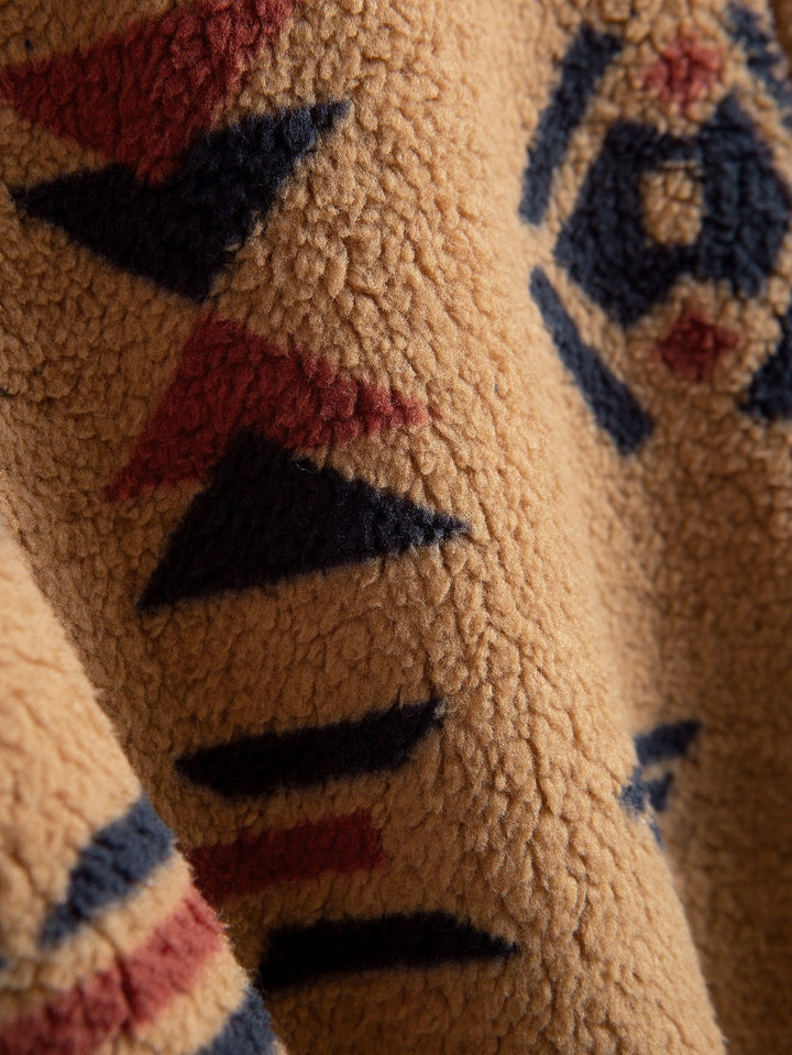 Azteekse Print Patchwork Teddy Fleece Jas