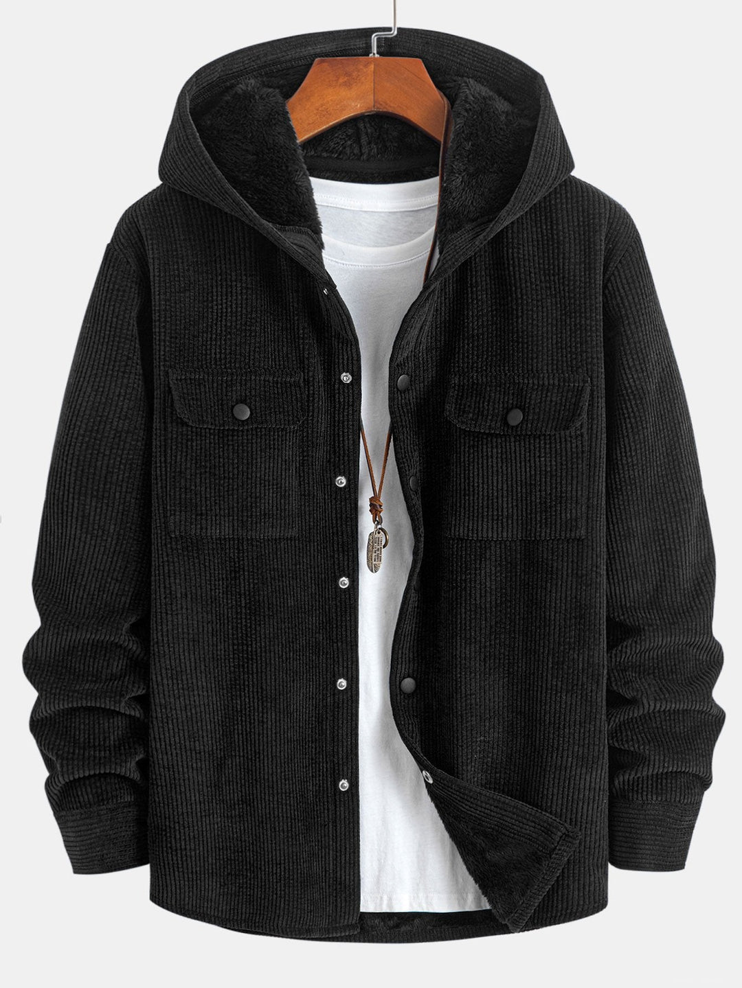 Fleece Gevoerde Corduroy Hoodie Overshirt