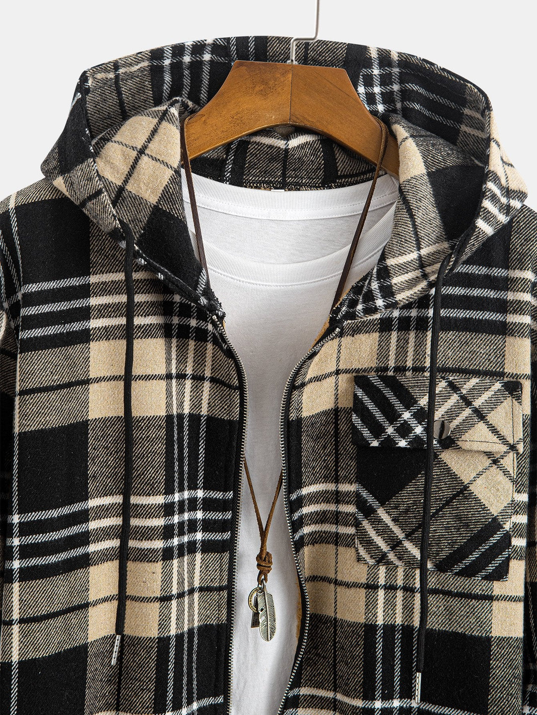 Teddy Gevoerde Flanellen Geruite Hoodie Shirt