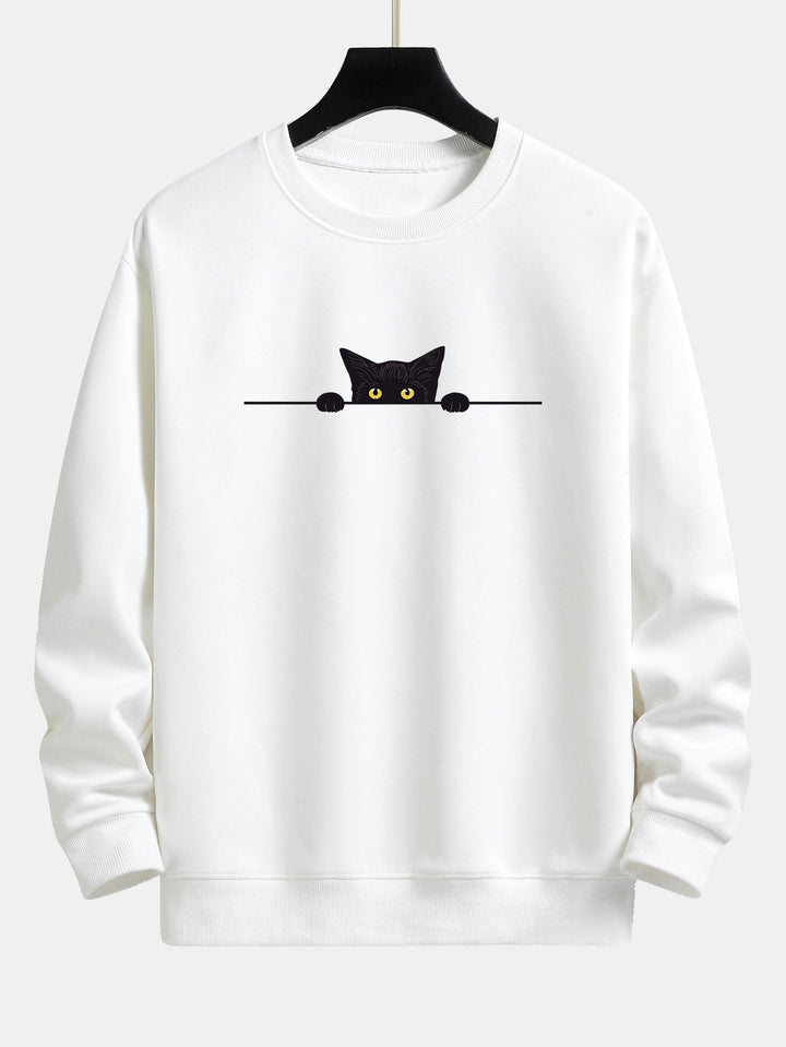 Zwarte Kat Print Relax Fit Sweatshirt