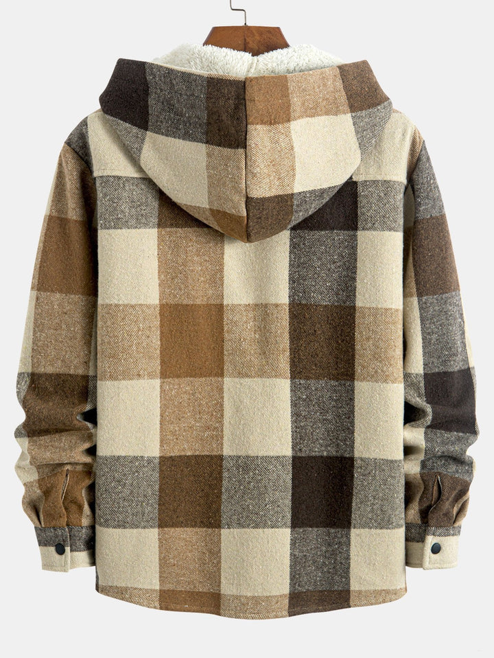 Fleece-Lined Plaid Hoodie Overshirt