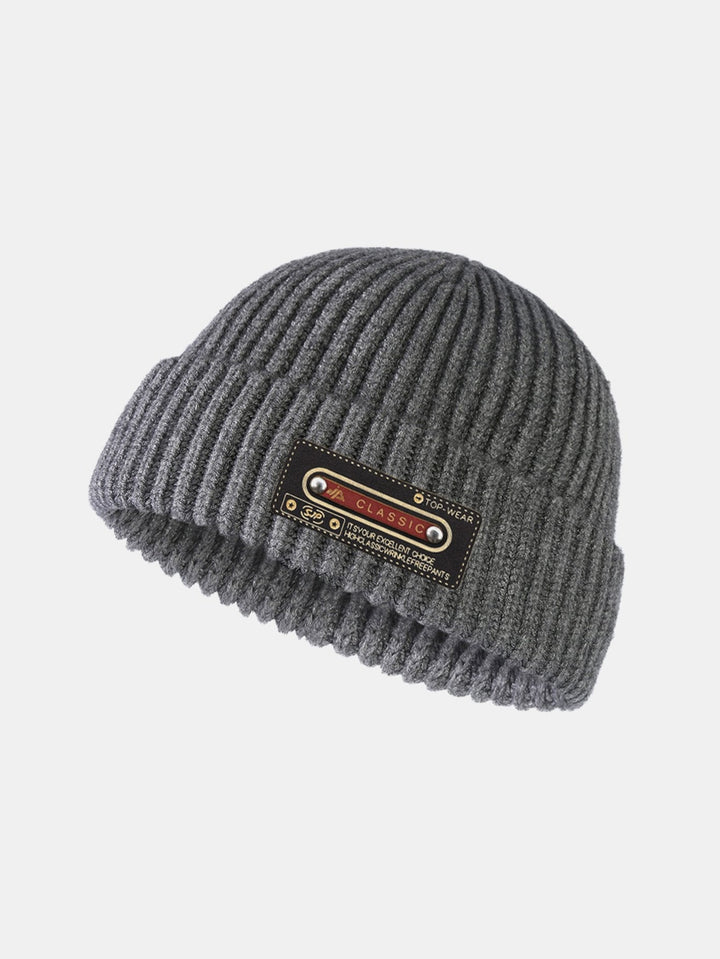 Solid Kleur Slogan Patch Gebreide Beanie Hoed