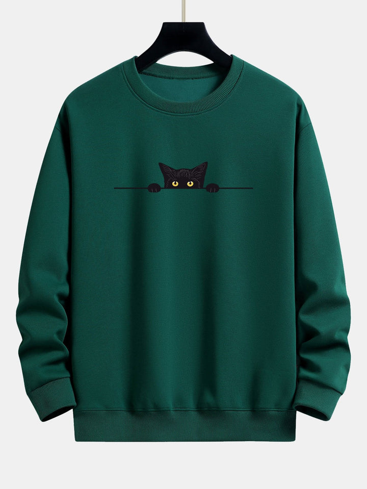 Zwarte Kat Print Relax Fit Sweatshirt