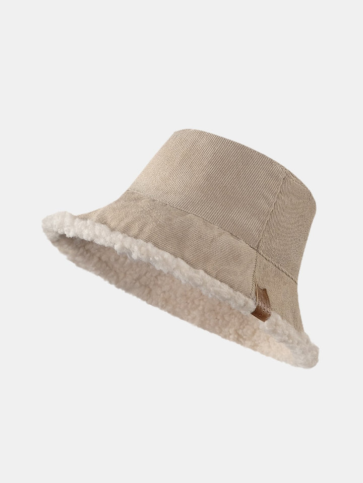 Dikke en warme corduroy en kasjmier splicing multifunctionele zachte pluche bucket cap kan in beide richtingen worden gedragen