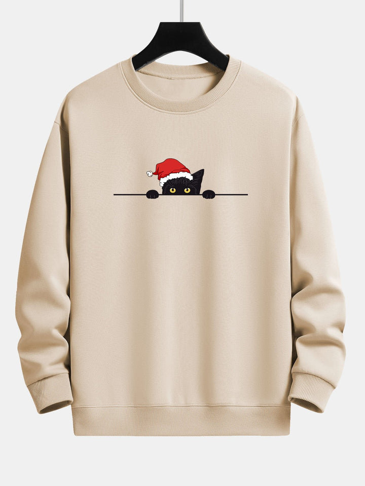 Kerst Zwarte Kat Print Relax Fit Sweatshirt