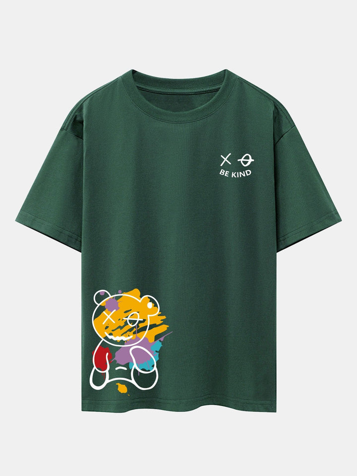 Graffiti Bear Print Drop Shoulder Oversize T-Shirt