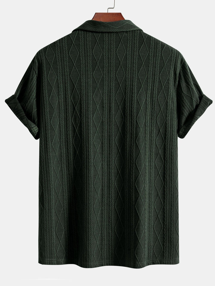 Gebreide Geometrische Ruit Jacquard Cubaanse Shirt