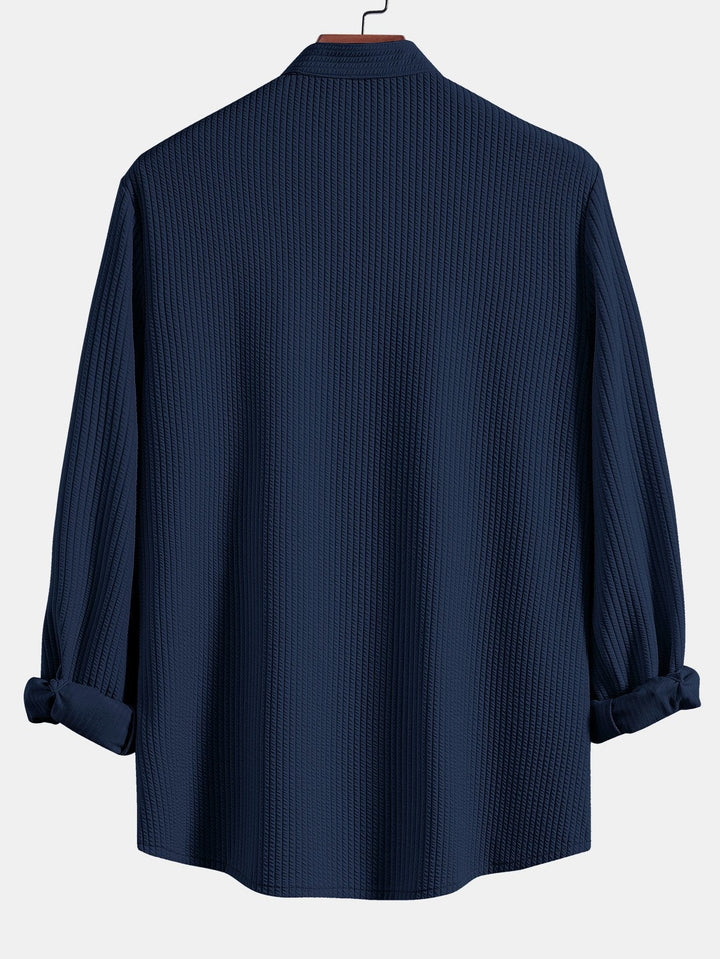 Langemouw Muscle Fit Geribbelde Staande Kraag Shirt