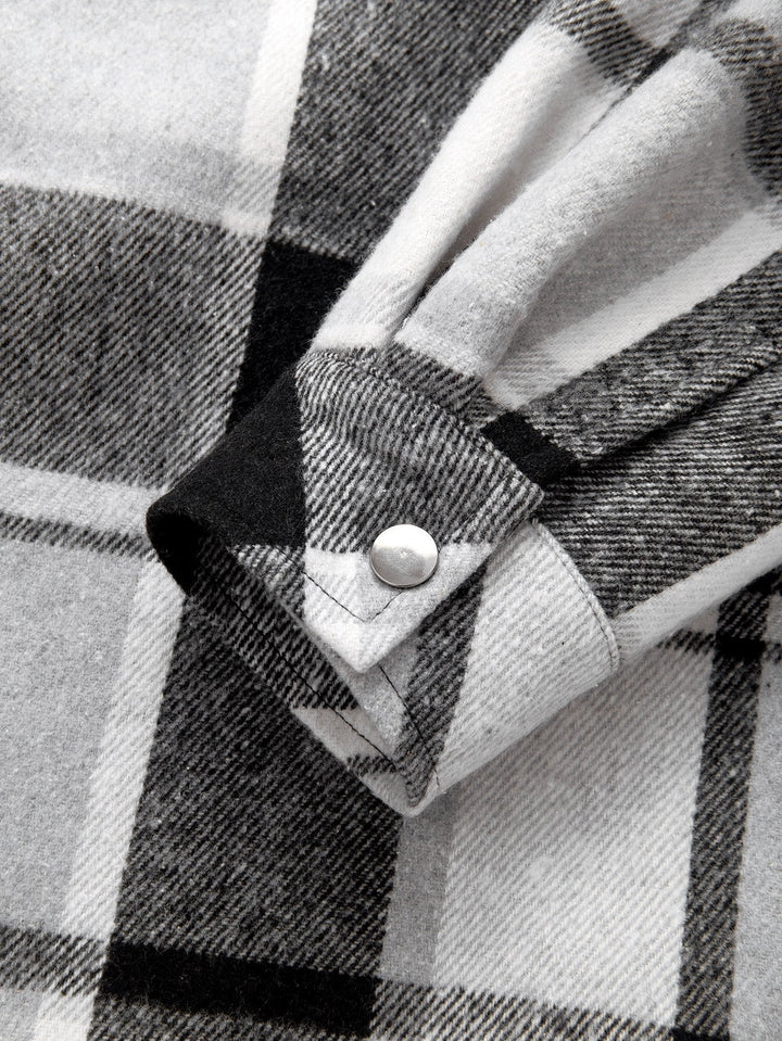 Teddy Gevoerde Flanellen Geruite Hoodie Shirt