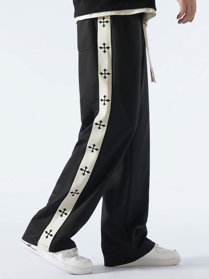 Relax Fit Cross Side Stripe Straight Leg Broek