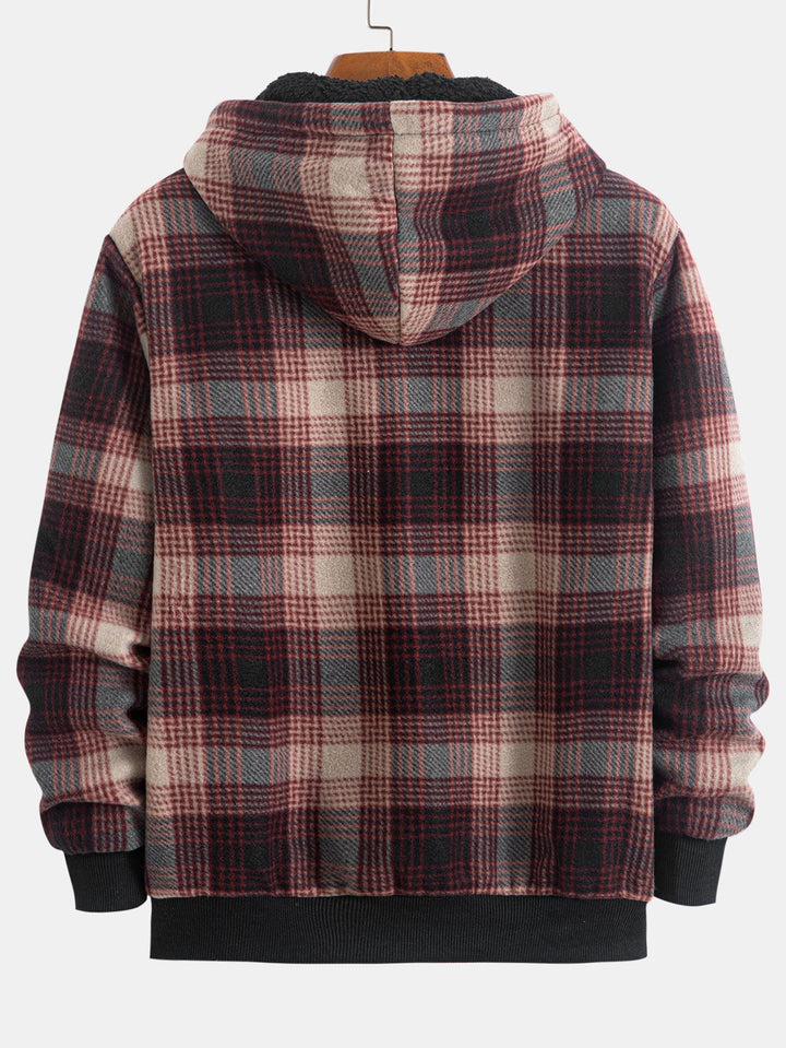 Teddy Fleece Gevoerde Flanellen Ruit Hoodie