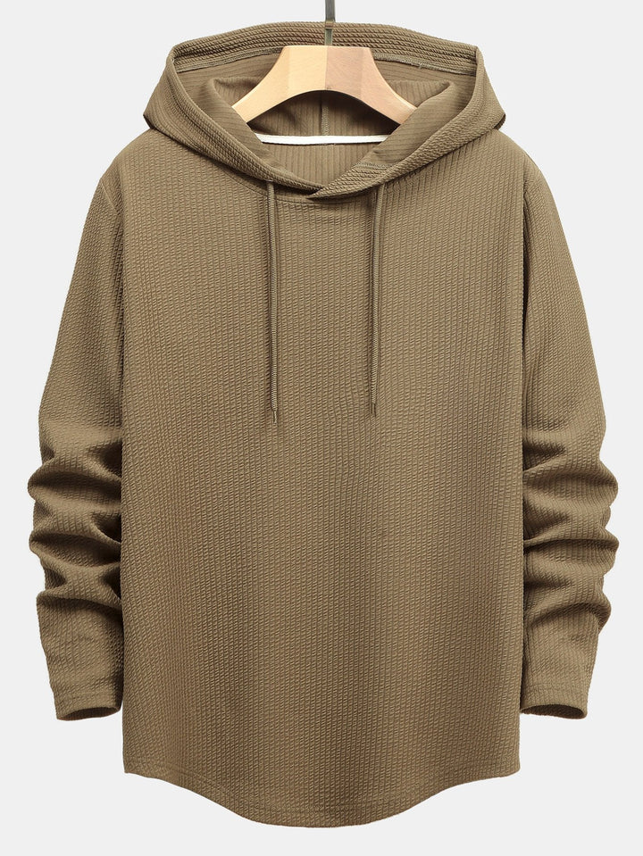 Langsleeve Muscle Fit Geribbelde Boog Hem Hoodie T-Shirt