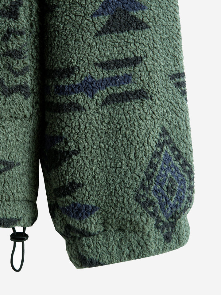 Azteekse Print Patchwork Teddy Fleece Jas