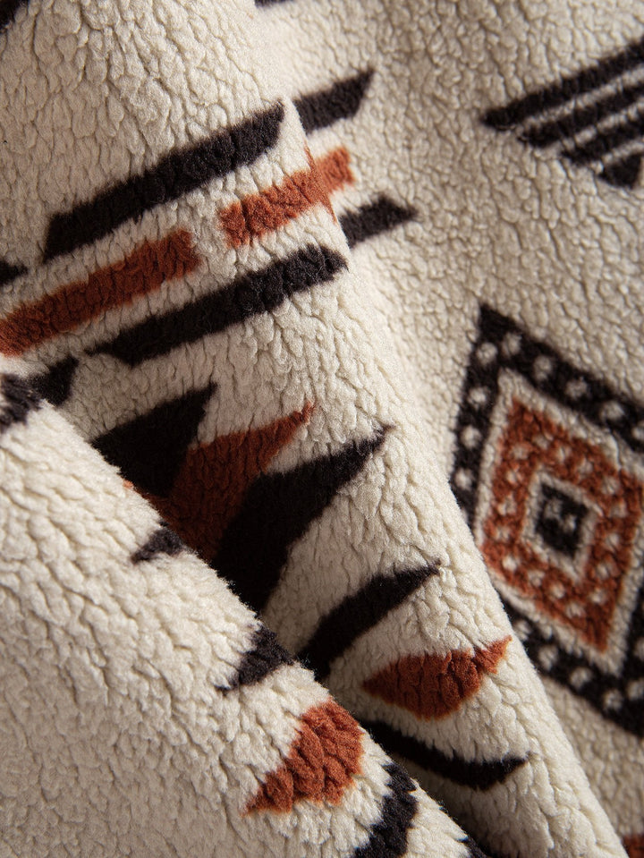 Azteekse Print Patchwork Teddy Fleece Jas
