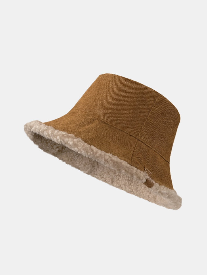 Dikke en warme corduroy en kasjmier splicing multifunctionele zachte pluche bucket cap kan in beide richtingen worden gedragen