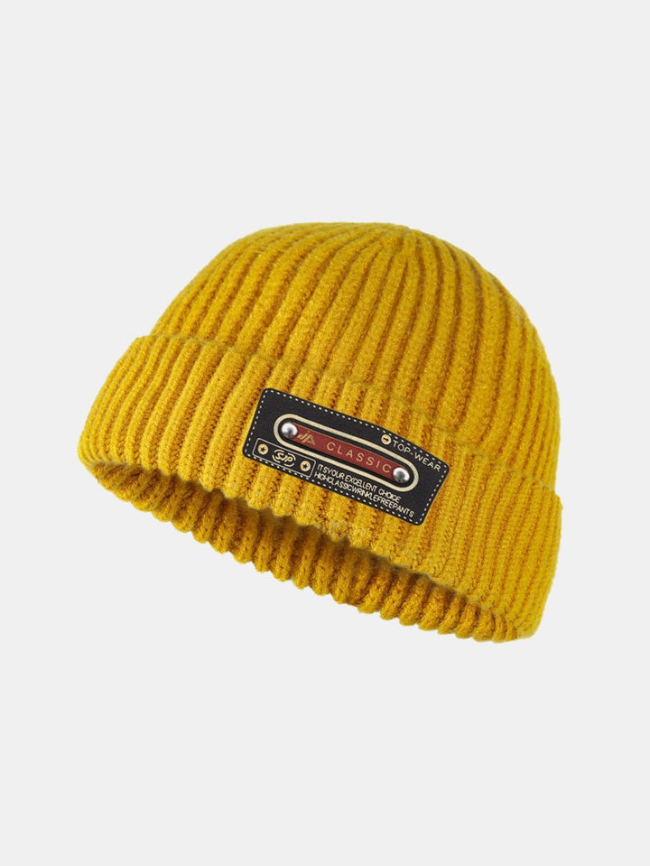 Solid Kleur Slogan Patch Gebreide Beanie Hoed