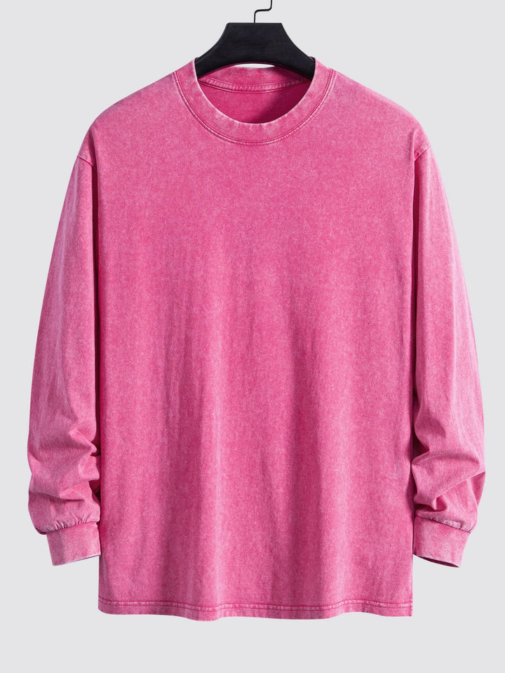 Relax Fit Lange Mouw Gewassen Versleten T-Shirt