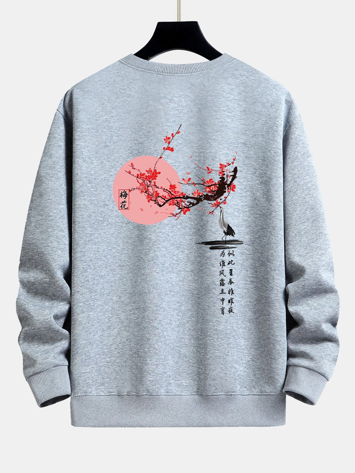 Plum Blossom En Crane Back Print Relax Fit Sweatshirt