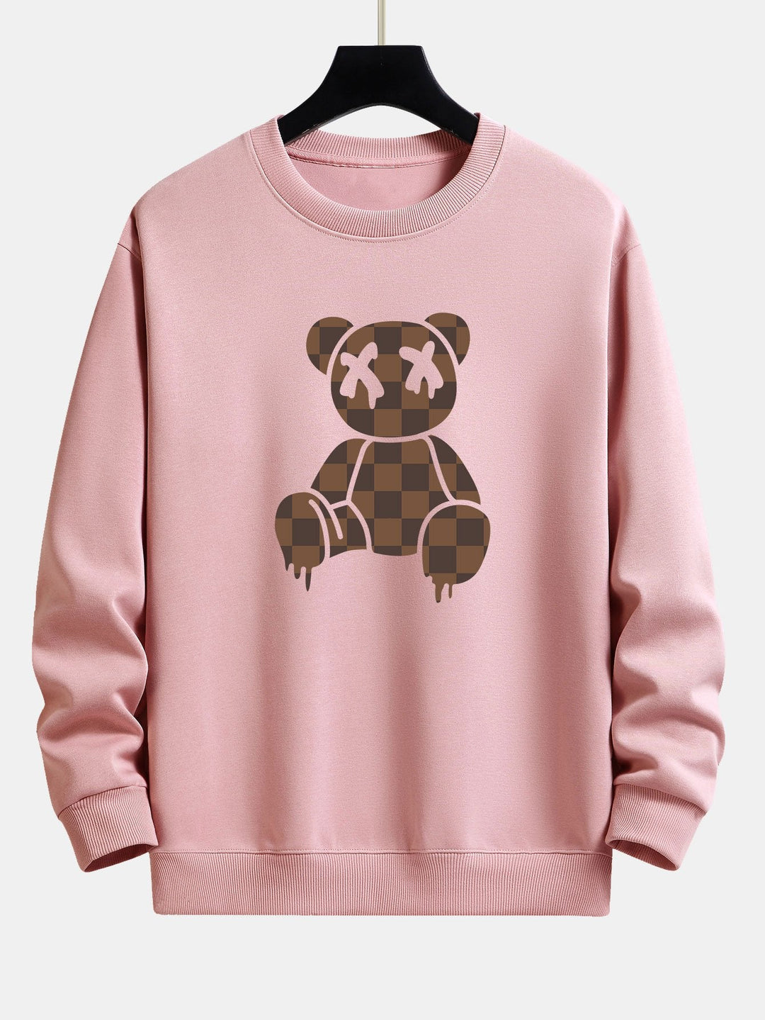 Checkerboard Dissolving Bear Print Relax Fit Sweatshirt
