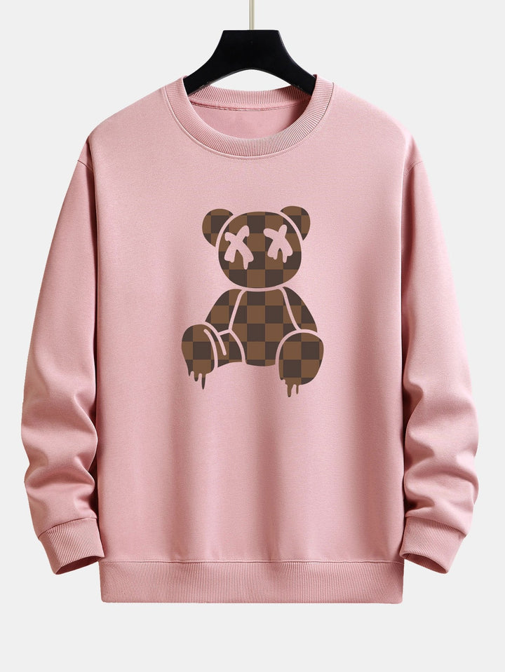 Checkerboard Dissolving Bear Print Relax Fit Sweatshirt