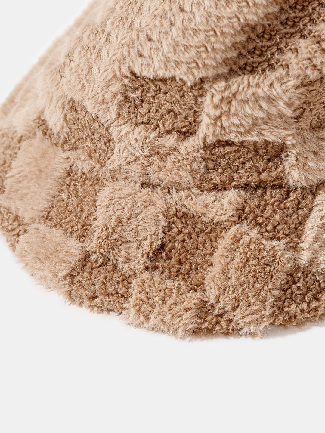 Check Plush Warm Faux Fur Bucket Hat