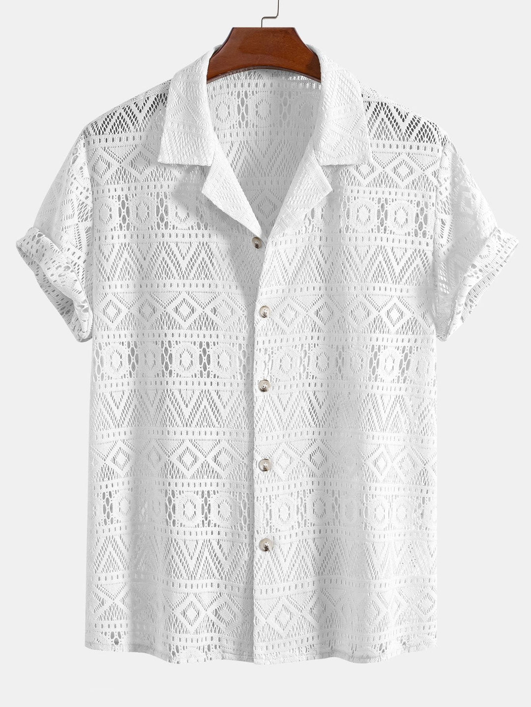 Korte Mouwen Geometrisch Textuur Cuban Shirt