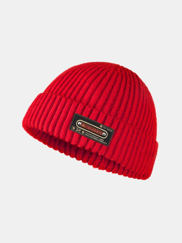 Solid Kleur Slogan Patch Gebreide Beanie Hoed