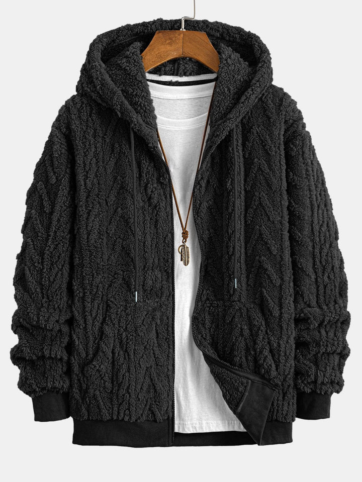 Geometrische Jacquard Zip Up Teddy Hoodie