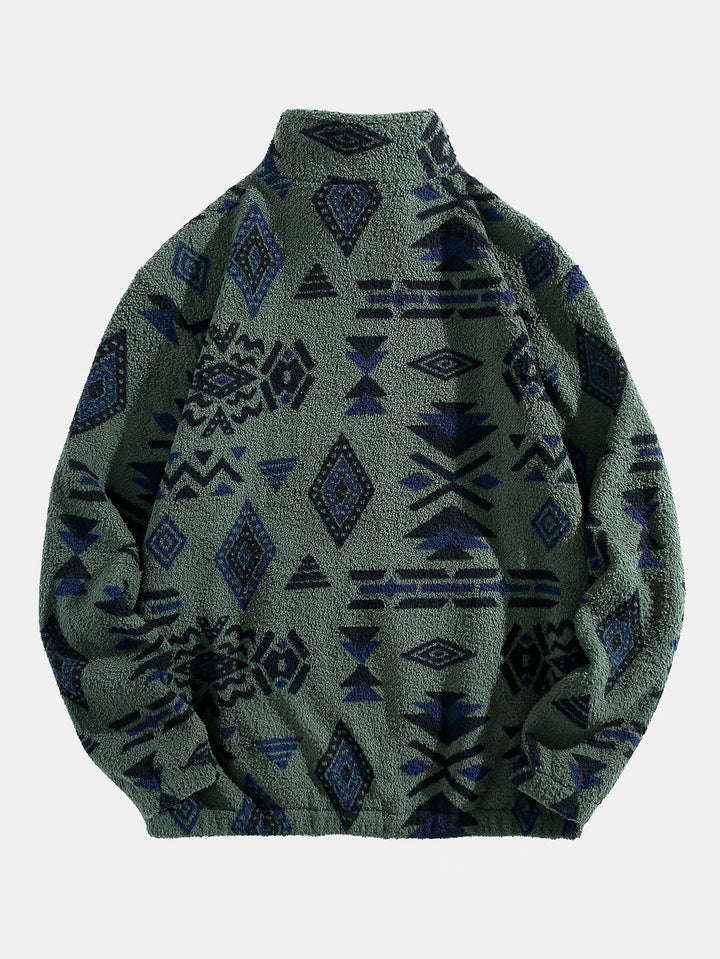 Quarter Zip Aztec Print Teddy Sweatshirt
