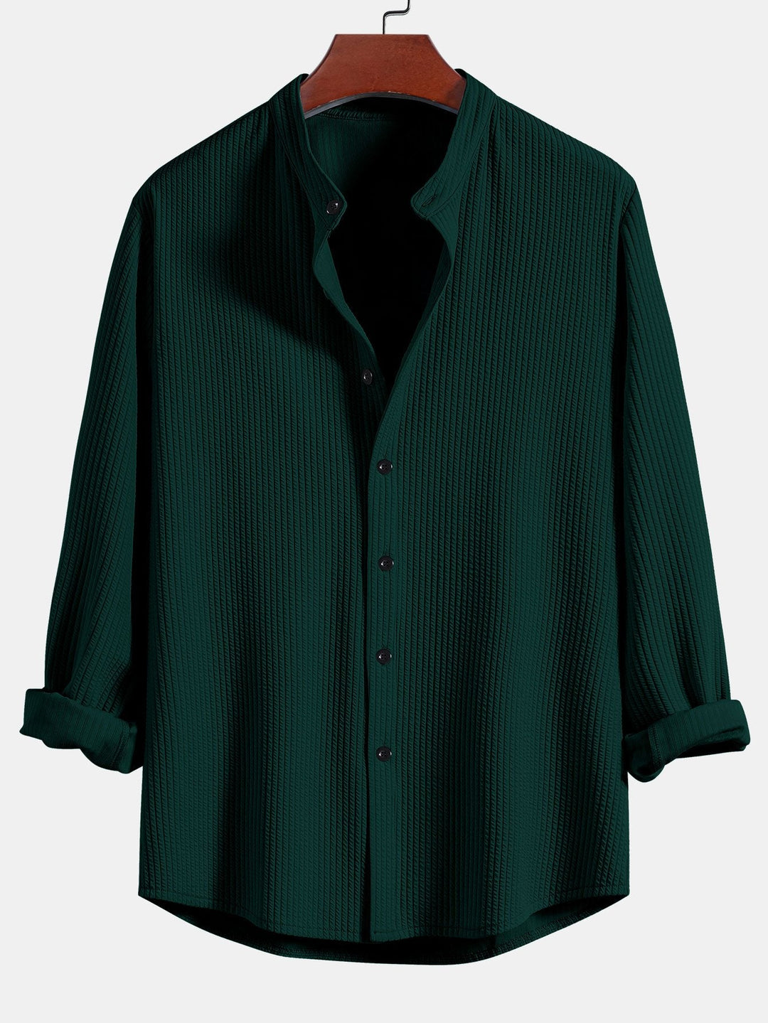 Langemouw Muscle Fit Geribbelde Staande Kraag Shirt