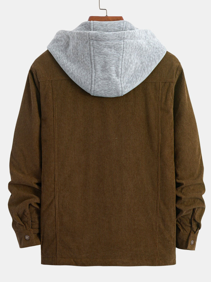 Gevoerde Corduroy Gewatteerde Jas met Kap