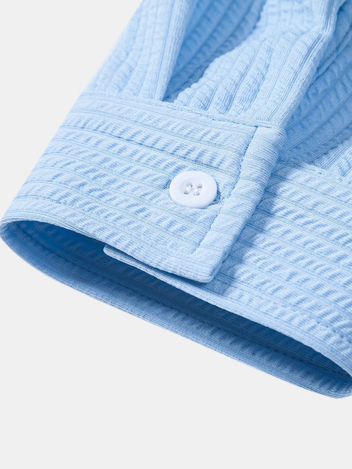 Langemouw Muscle Fit Geribbelde Staande Kraag Shirt