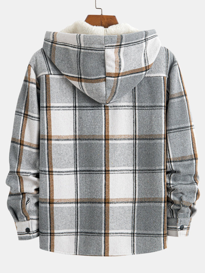 Fleece-Lined Plaid Hoodie Overshirt