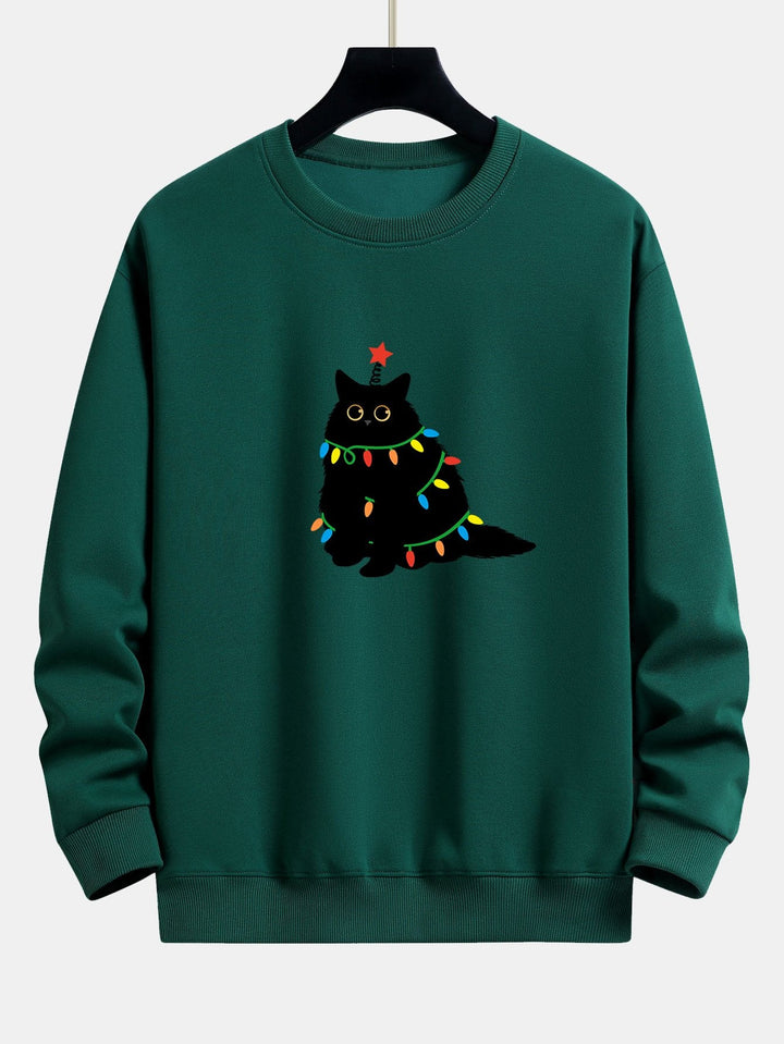 Kleurrijke Licht Zwarte Kat Print Relax Fit Sweatshirt