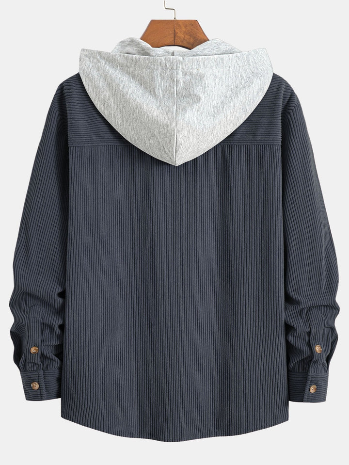Contrast Corduroy Hooded Shirt