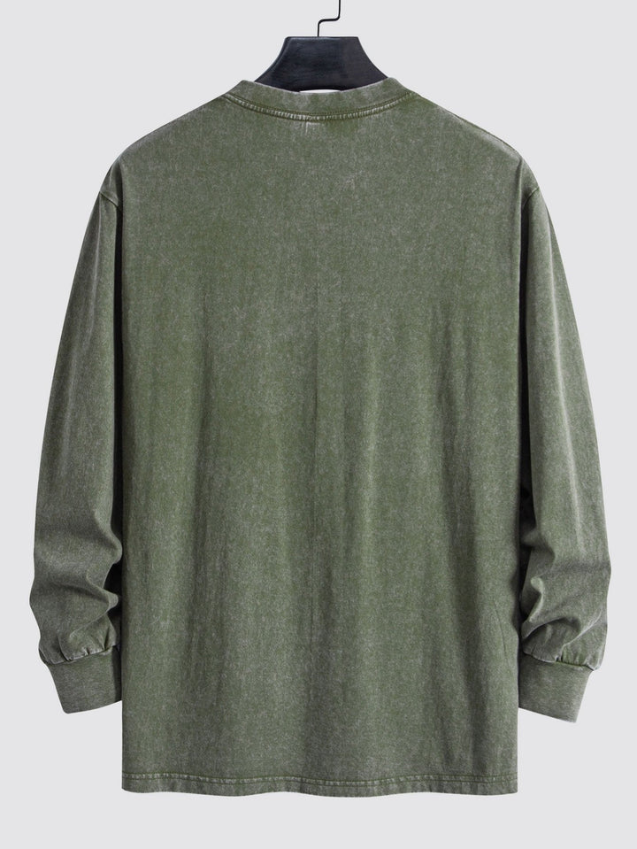 Relax Fit Lange Mouw Gewassen Versleten T-Shirt