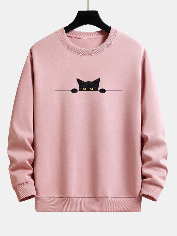Zwarte Kat Print Relax Fit Sweatshirt