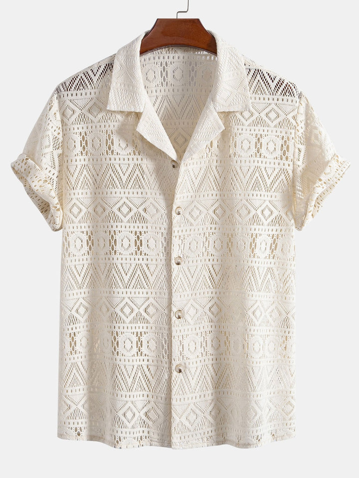 Korte Mouwen Geometrisch Textuur Cuban Shirt