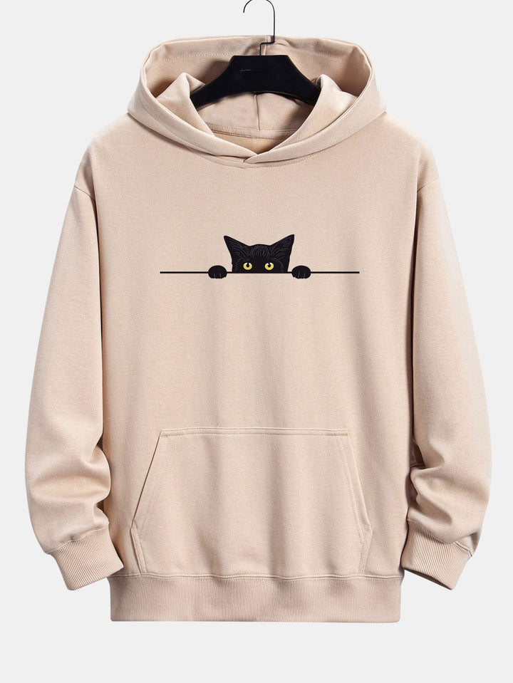 Zwarte Kat Print Relax Fit Hoodie