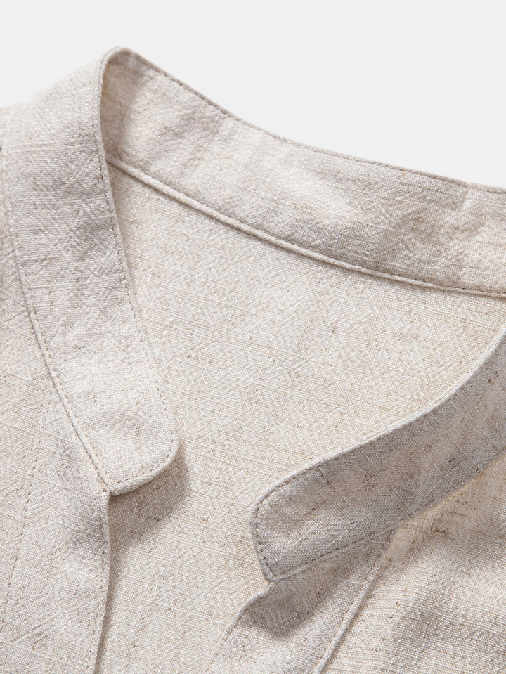 V-hals Linnen Rayon Mix Shirt & Rechte Pijpen Linnen Broek