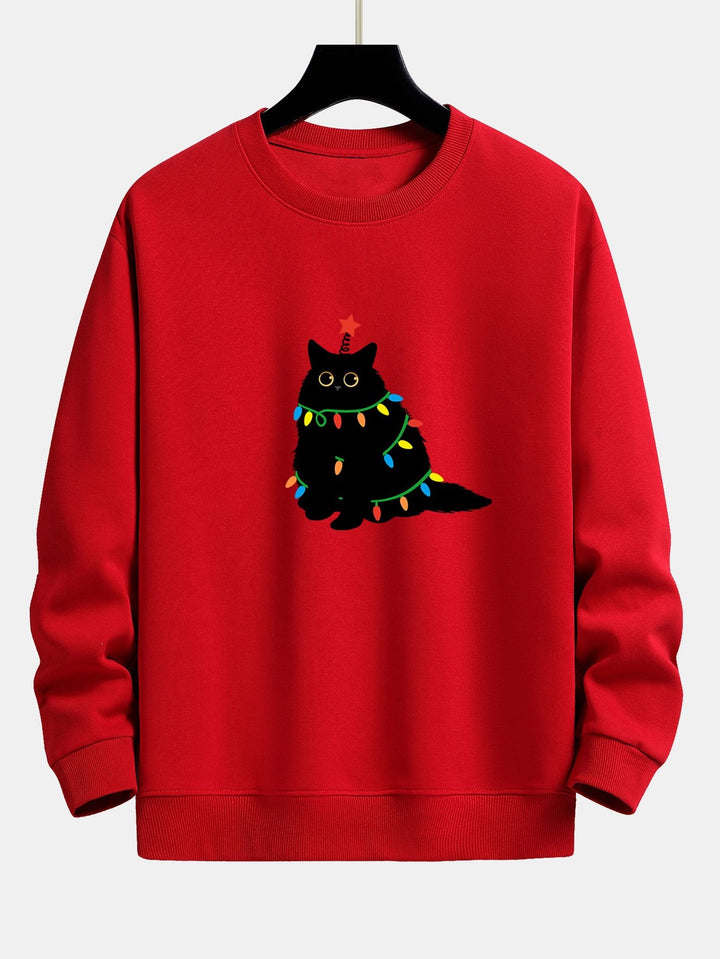 Kleurrijke Licht Zwarte Kat Print Relax Fit Sweatshirt