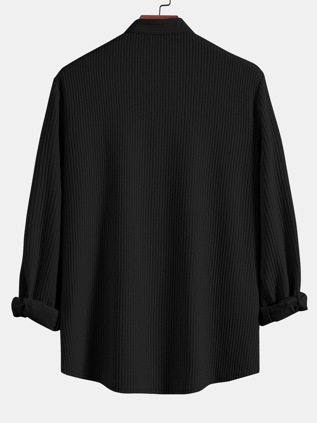 Langemouw Muscle Fit Geribbelde Staande Kraag Shirt