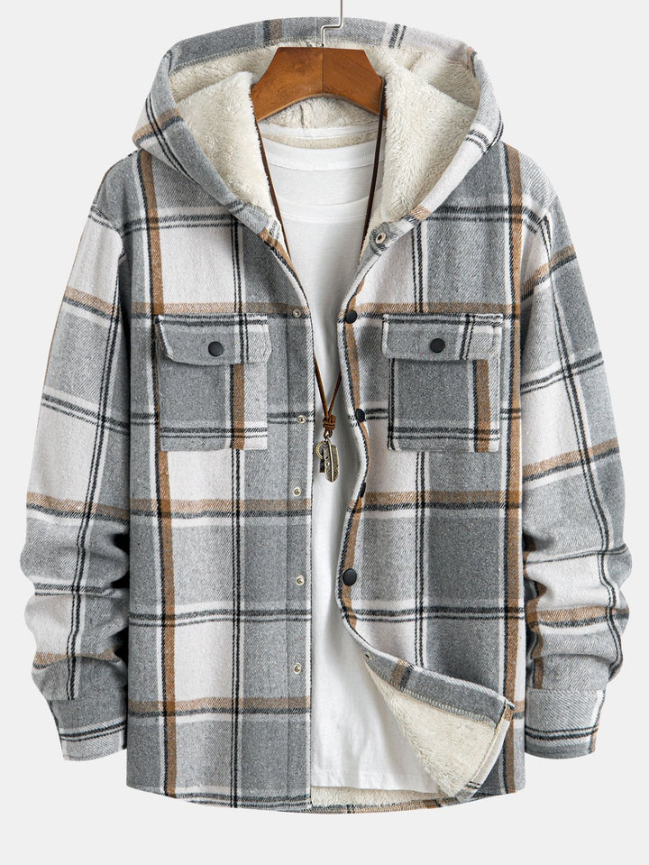 Fleece-Lined Plaid Hoodie Overshirt