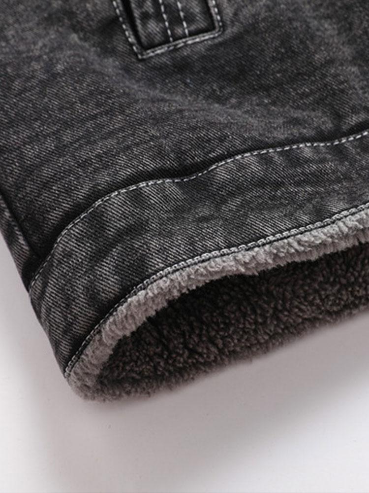Teddy Gevoerde Gewassen Denim Jas