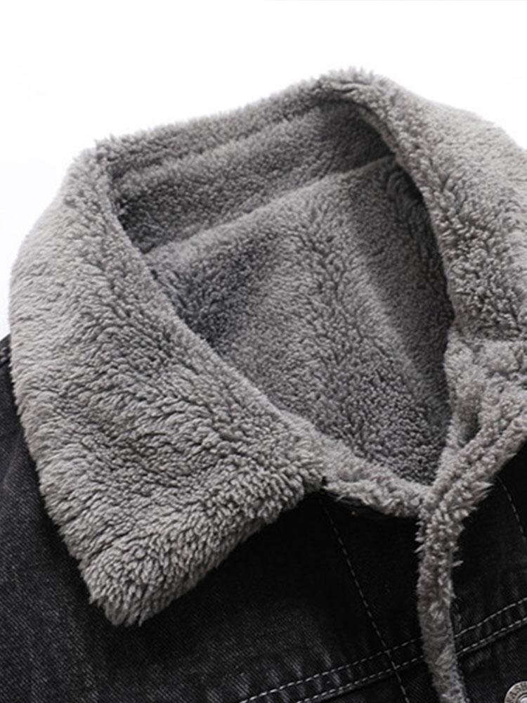 Teddy Gevoerde Gewassen Denim Jas