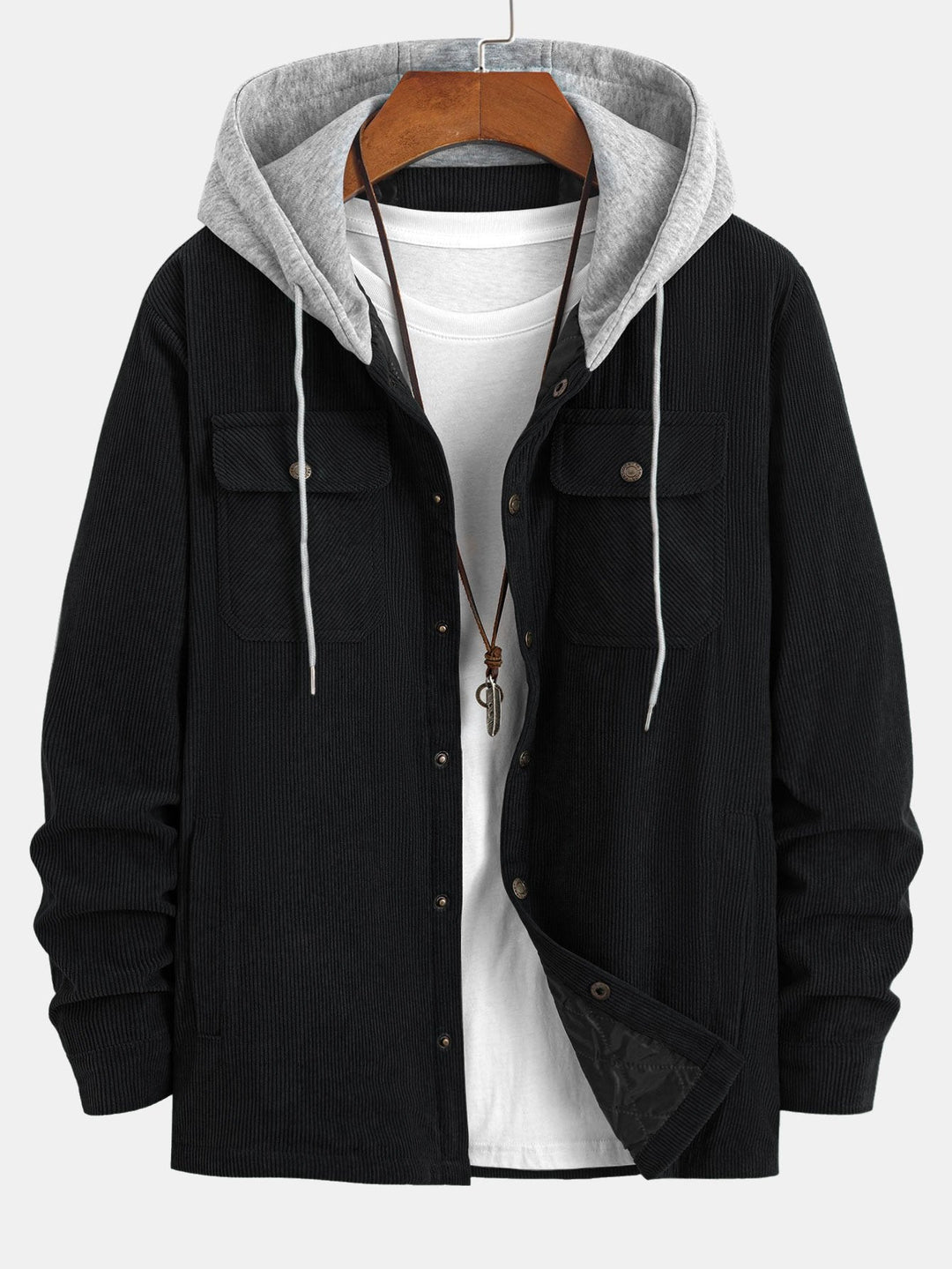 Gevoerde Corduroy Gewatteerde Jas met Kap